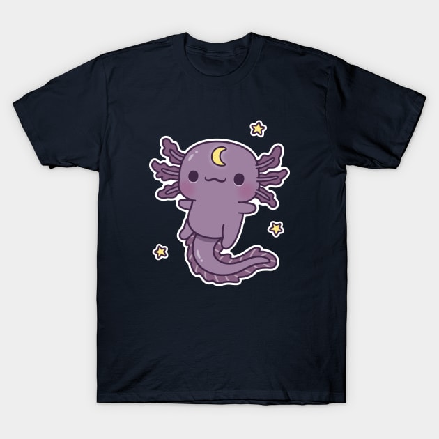 Cute Black Axolotl With Crescent Moon Symbol T-Shirt by rustydoodle